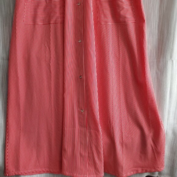 Women's Candy Stripe A Line Maxi Dress Red & White Pinstripe Pockets Button Down - Picture 5 of 9